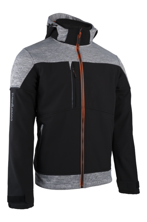 BANJO FEKETE/SZÜRKE SOFTSHELL DZSEKI, NARANCS CIPZÁR