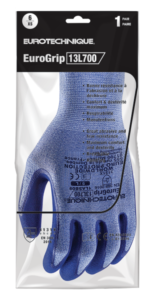 EUROLITE 13L700 – EUROGRIP KESZTYŰ DUPLARÉTEGŰ KÉK LATEX CSB TENYÉRREL