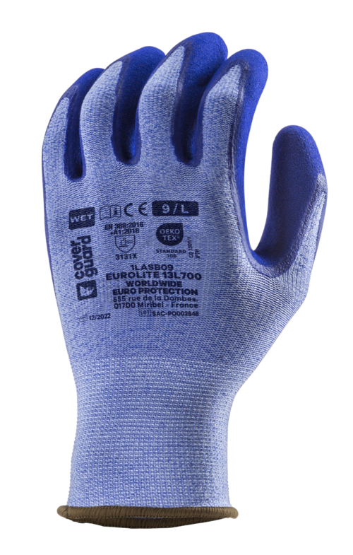 EUROLITE 13L700 – EUROGRIP KESZTYŰ DUPLARÉTEGŰ KÉK LATEX CSB TENYÉRREL