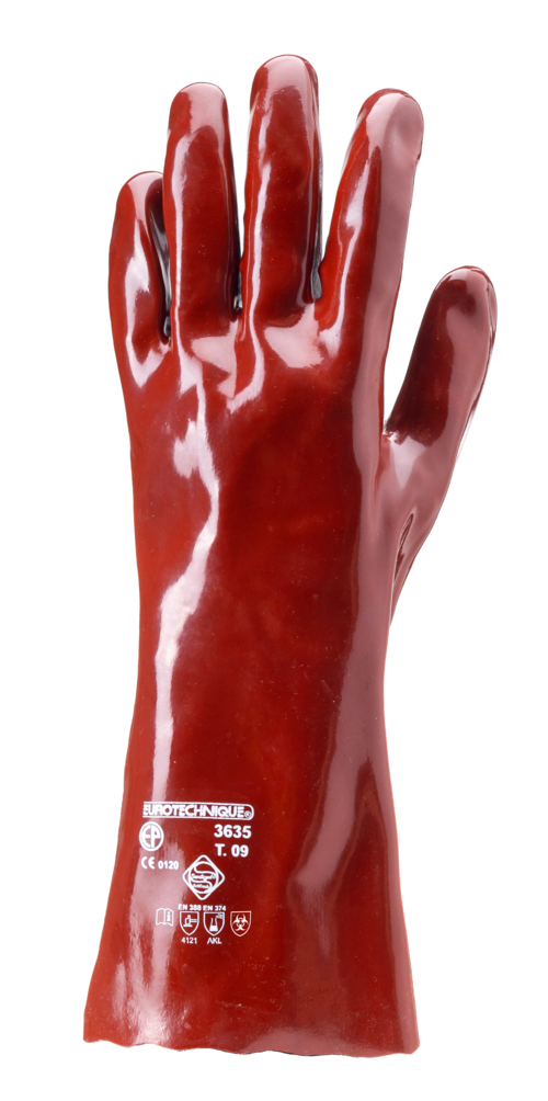 EUROCHEM 3636 – MÁRTOTT PVC KESZTYŰ, BORDÓ, SAV/LÚG/OLAJÁLLÓ, 36CM